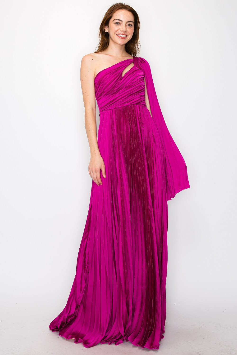 Vestido todo drapeado un hombro con holán