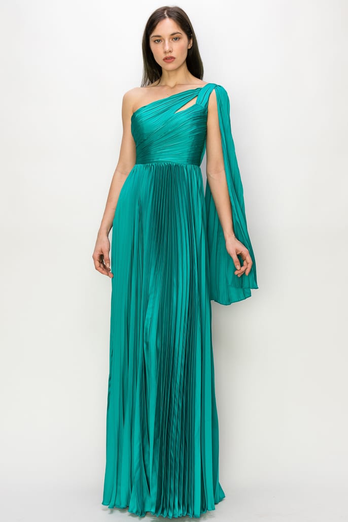 Vestido todo drapeado un hombro con holán
