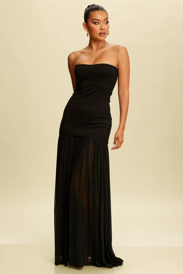 Vestido estrape con falda de gasa