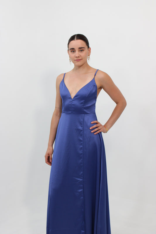 Vestido tirantes satín azul